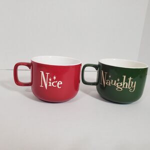 Set of 2 Nice & Christmas Red end Green Mugs.